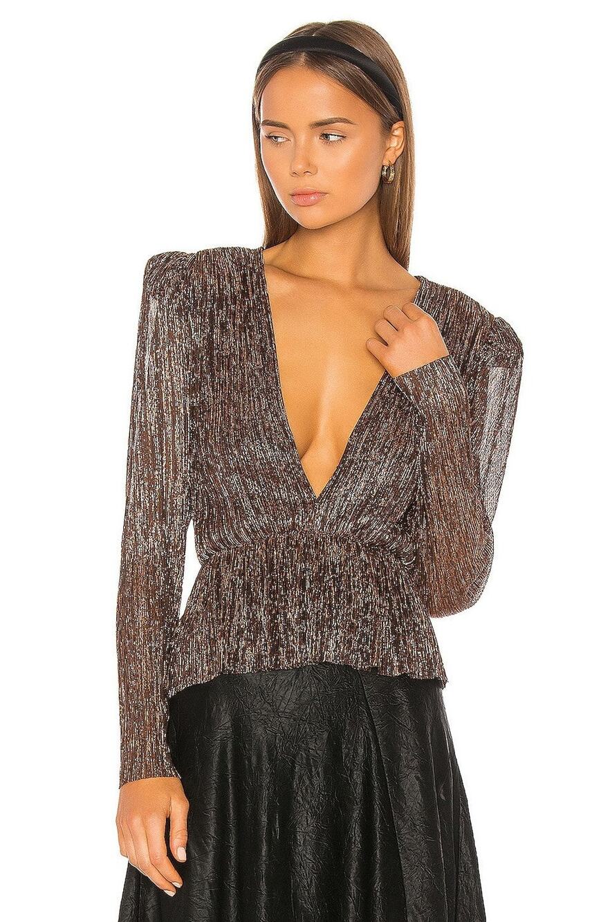 Sabina Musayev Samantha V-Neck Metallic Blouse - M